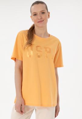 Kadın Turuncu Bisiklet Yaka Basic Tişört - 50300850105