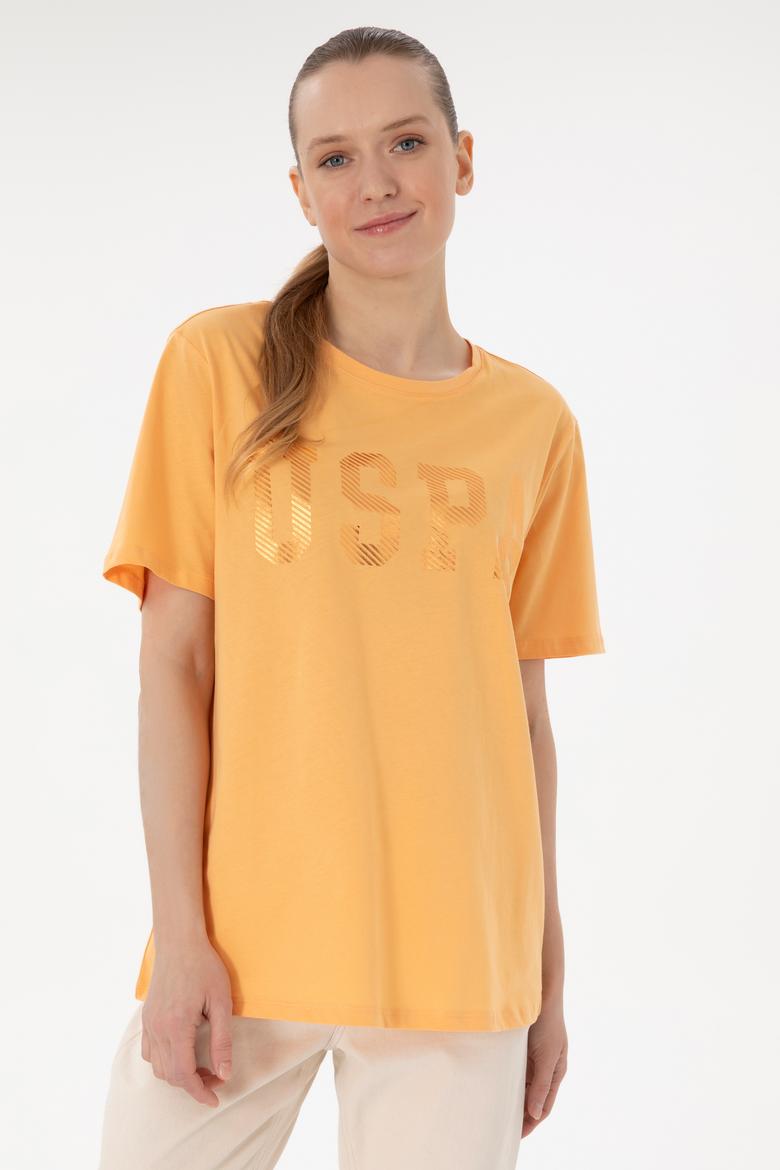 Kadın Turuncu Bisiklet Yaka Basic Tişört