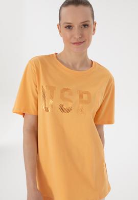 Kadın Turuncu Bisiklet Yaka Basic Tişört - 50300850105