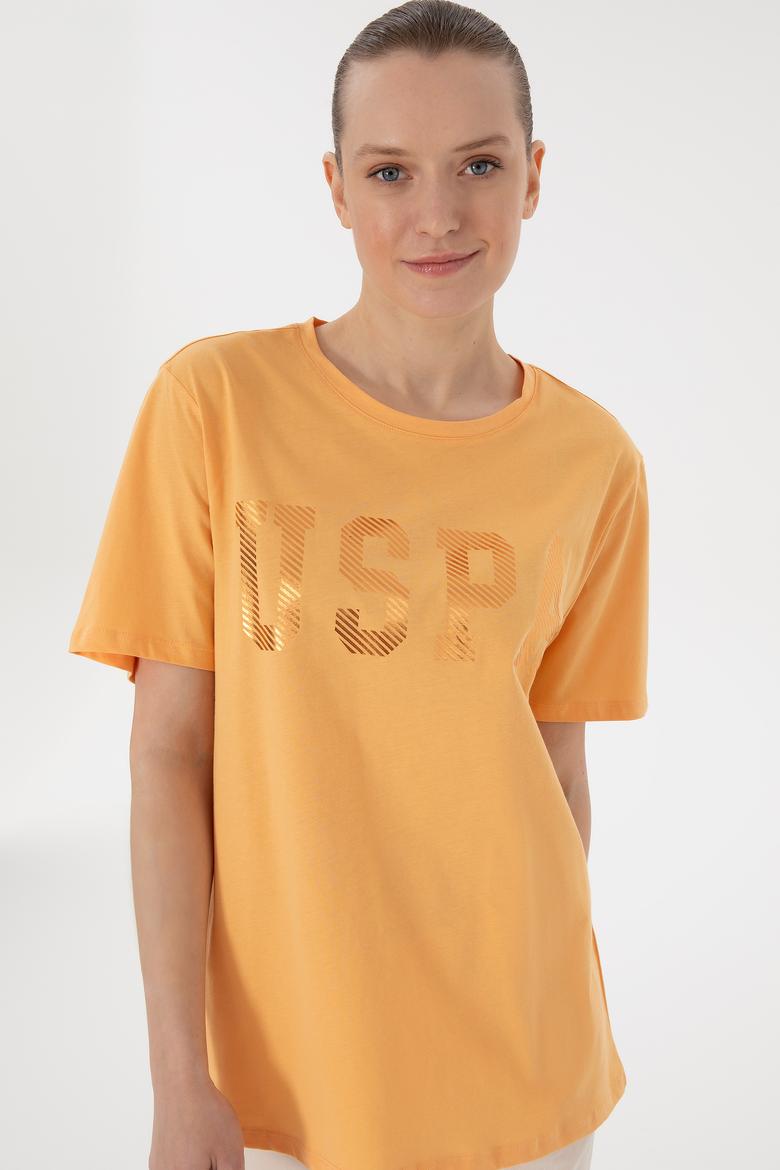 Kadın Turuncu Bisiklet Yaka Basic Tişört - 50300850105