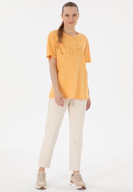Kadın Turuncu Bisiklet Yaka Basic Tişört - 50300850105