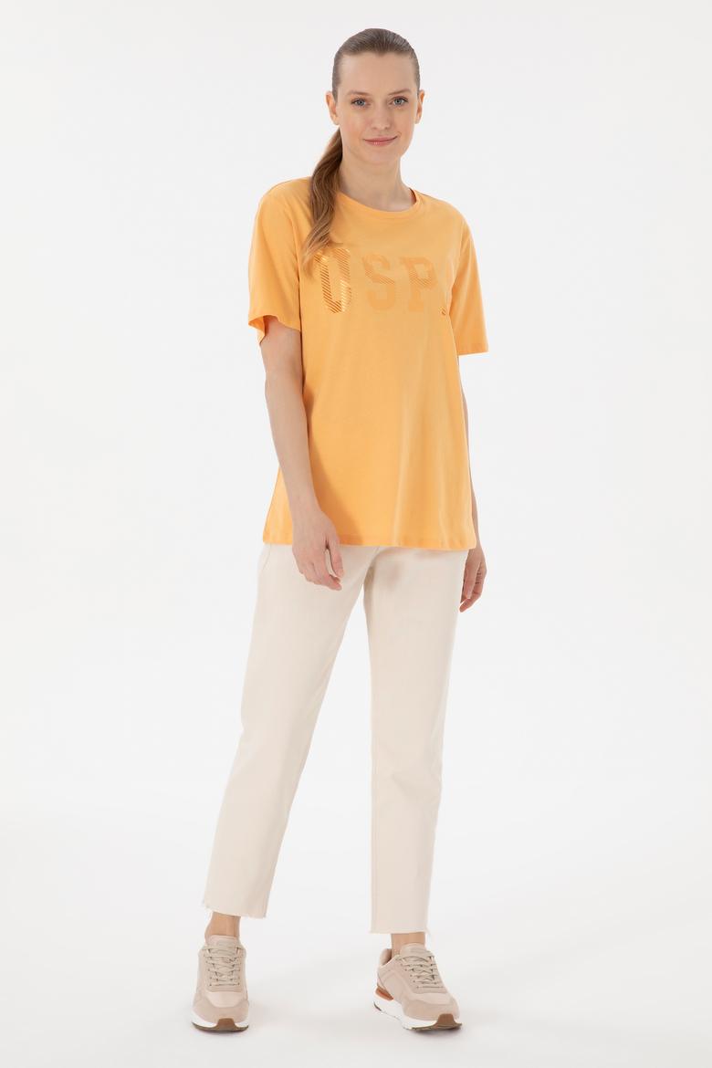 Kadın Turuncu Bisiklet Yaka Basic Tişört - 50300850105
