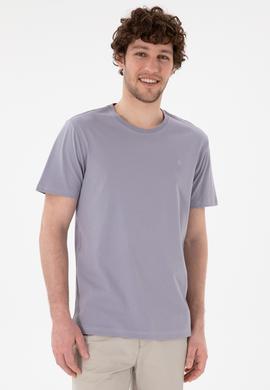 Erkek Regular Fit Bisiklet Yaka Gri Basic Tişört - 50305924071