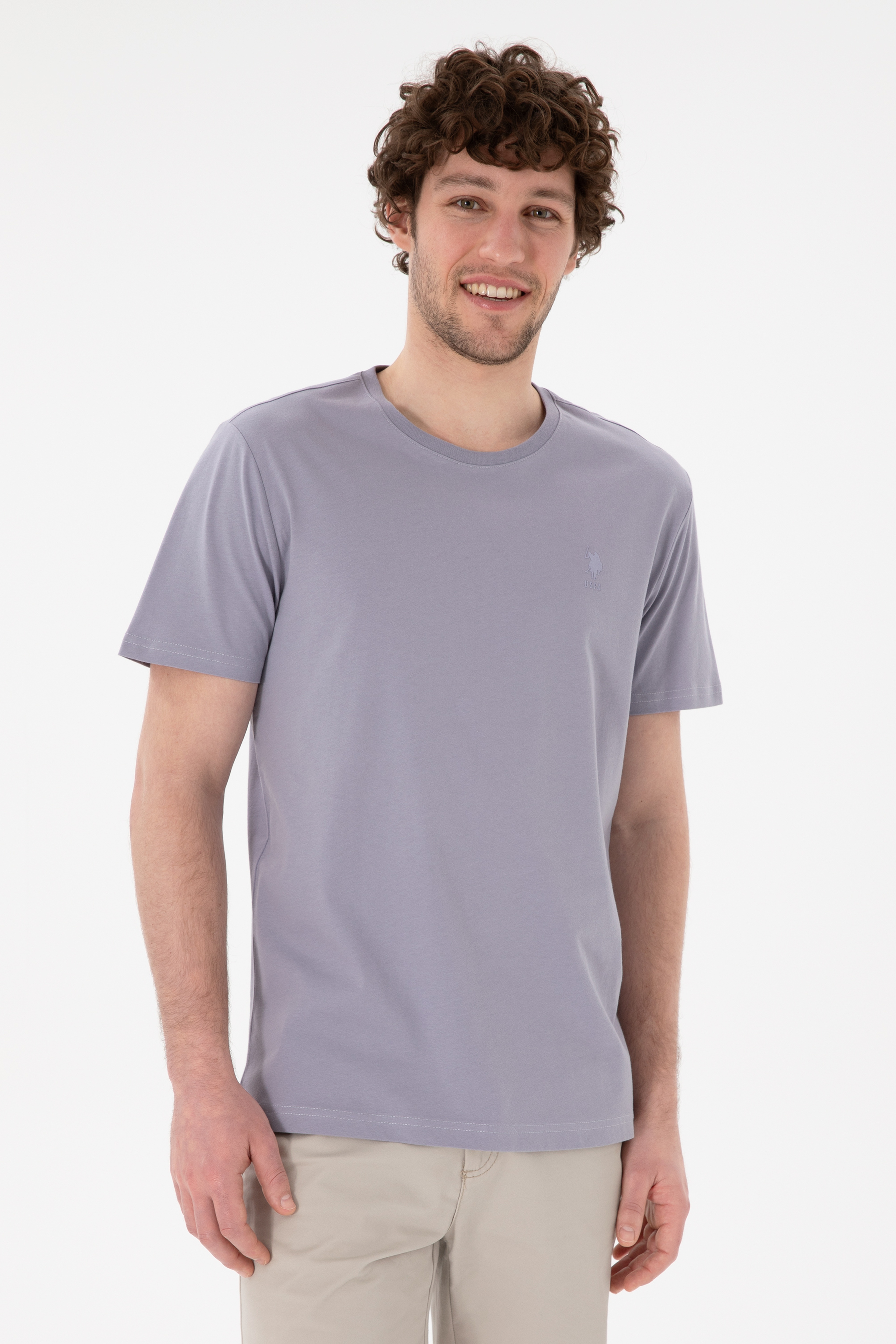 Erkek Regular Fit Bisiklet Yaka Gri Basic Tişört