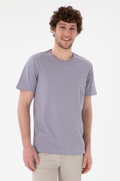 Erkek Regular Fit Bisiklet Yaka Gri Basic Tişört