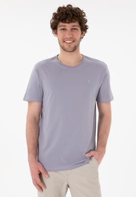 Erkek Regular Fit Bisiklet Yaka Gri Basic Tişört - 50305924071