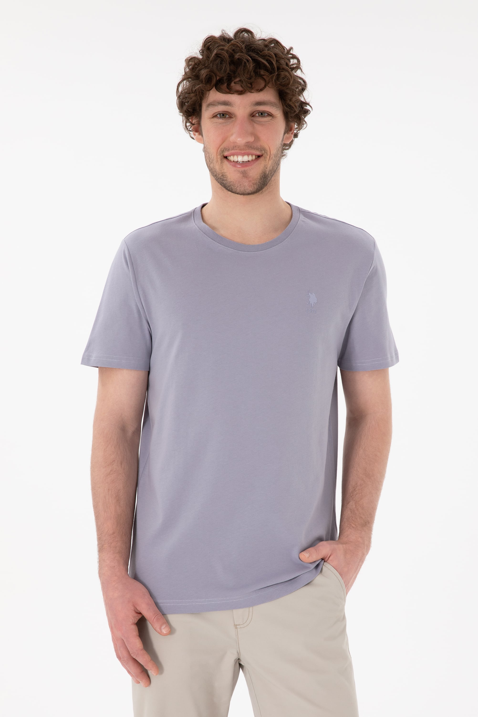 Erkek Regular Fit Bisiklet Yaka Gri Basic Tişört - Image 1
