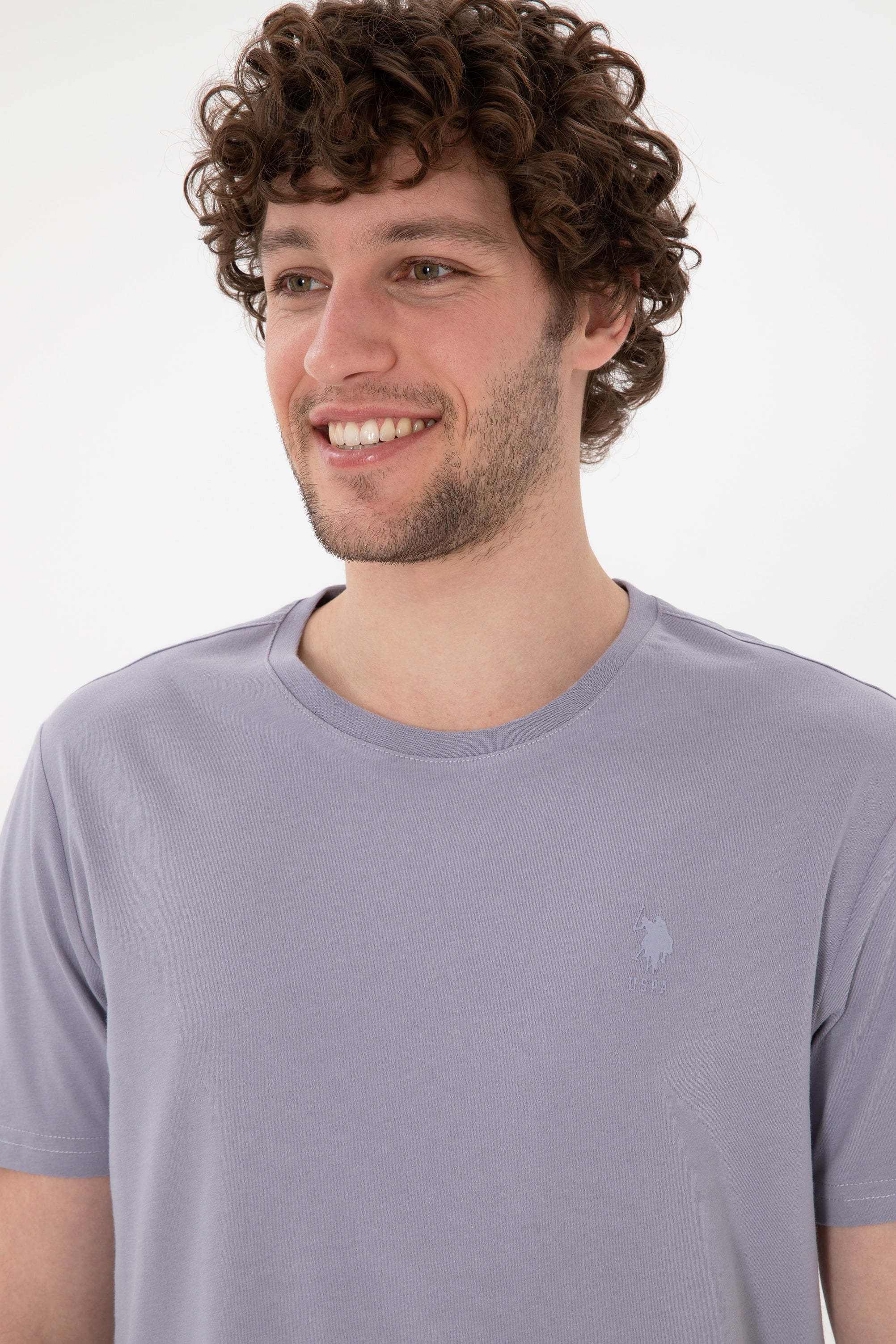 Erkek Regular Fit Bisiklet Yaka Gri Basic Tişört - Image 3
