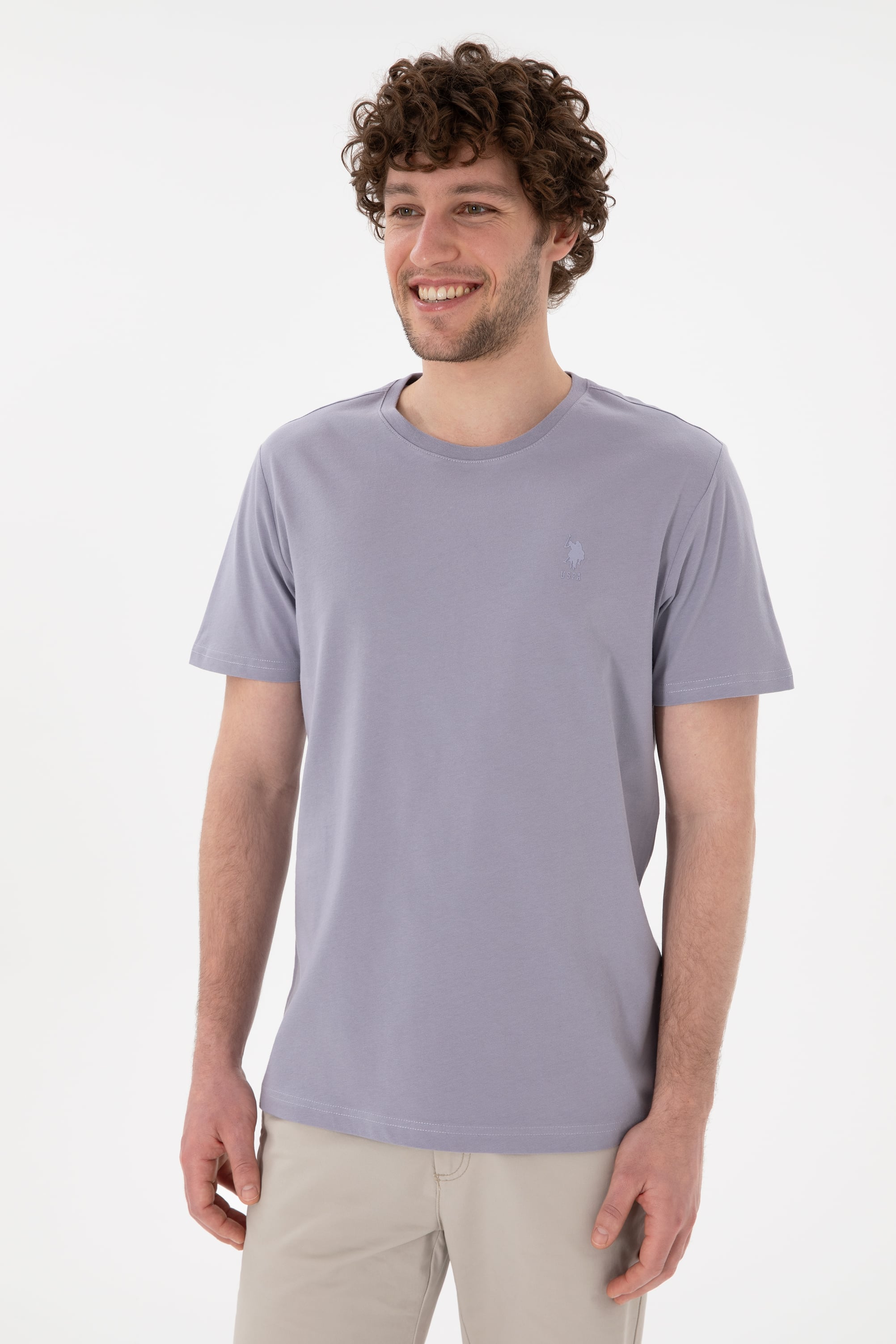 Erkek Regular Fit Bisiklet Yaka Gri Basic Tişört