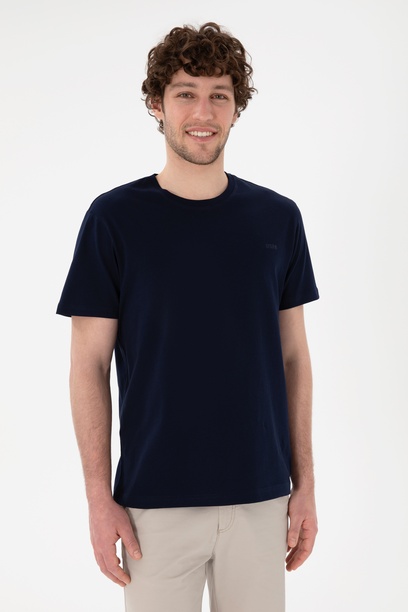 Erkek Regular Fit Bisiklet Yaka Lacivert Basic Tişört