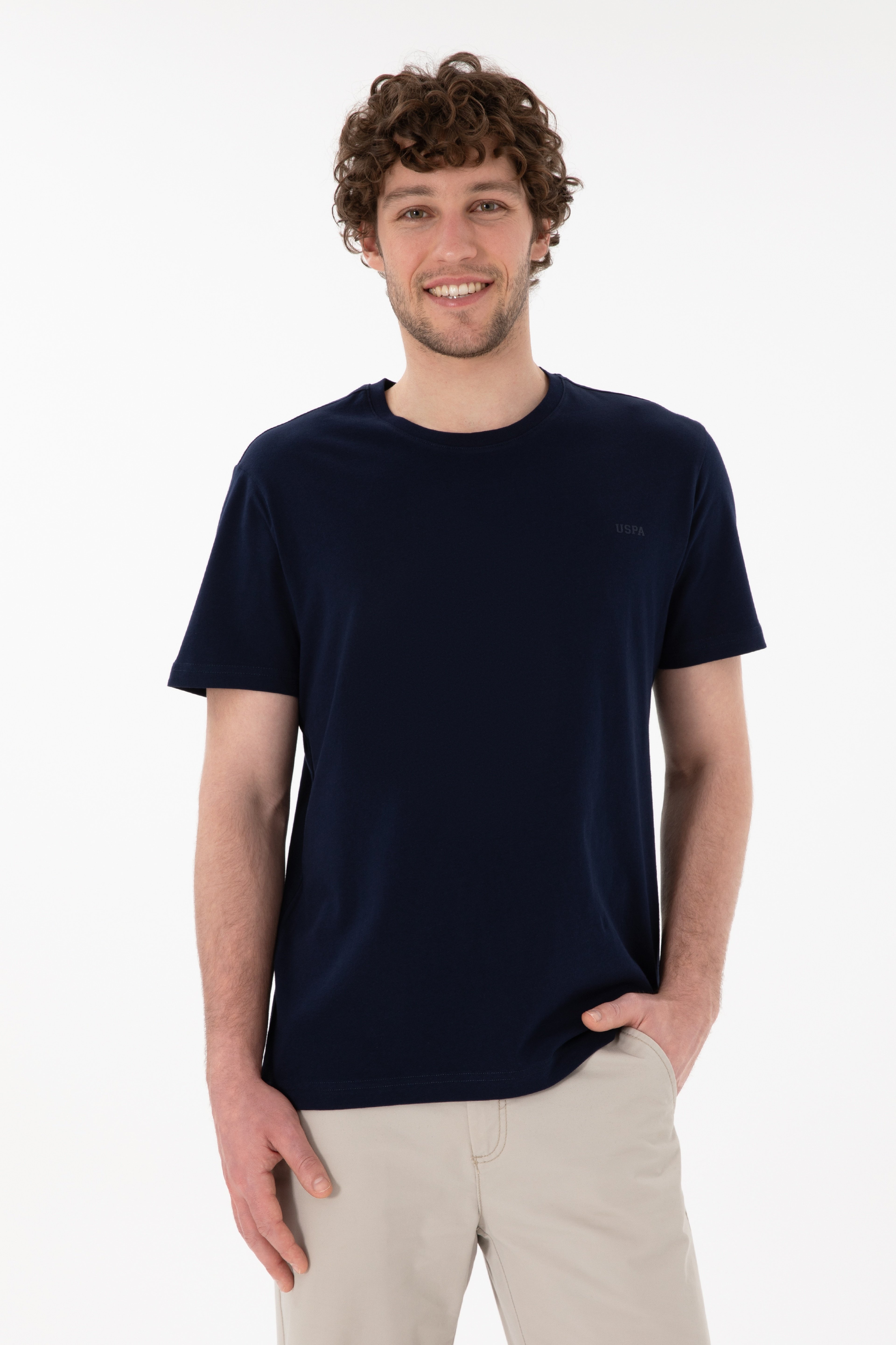 Erkek Regular Fit Bisiklet Yaka Lacivert Basic Tişört - Image 1