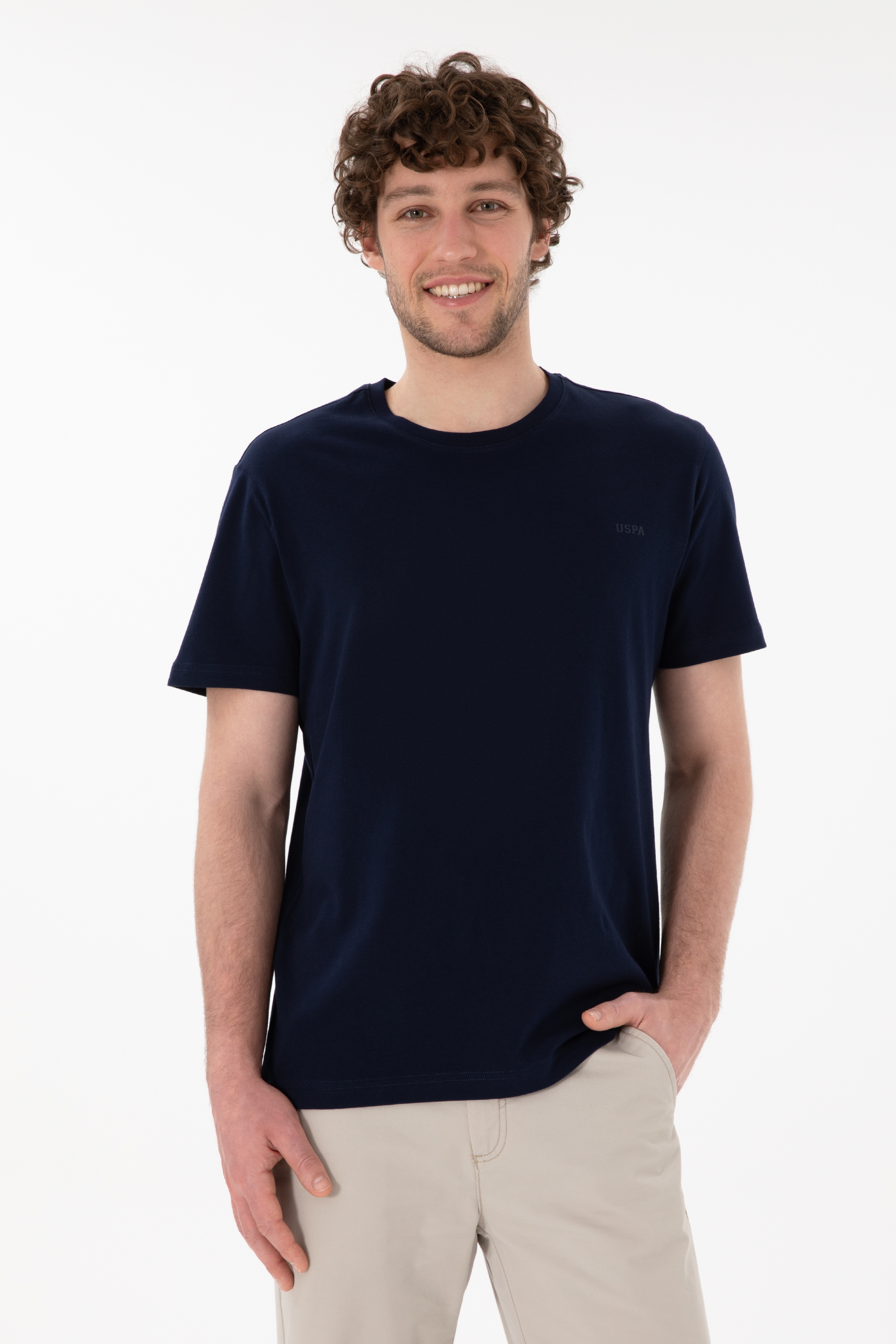 Erkek Regular Fit Bisiklet Yaka Lacivert Basic Tişört