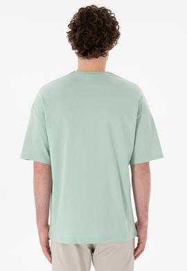 Erkek Oversize Fit Bisiklet Yaka Su Yeşili Tişört - 50305923077