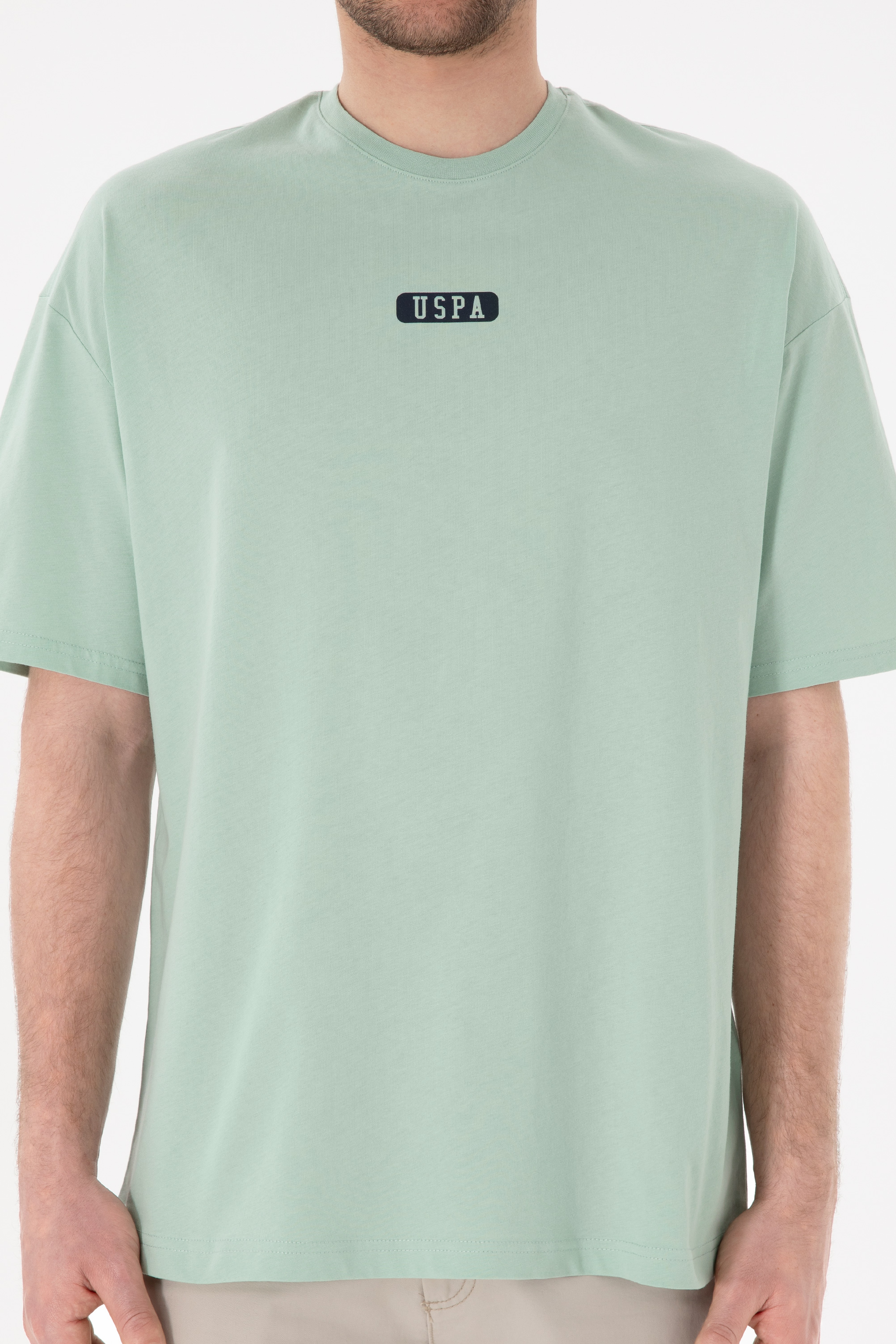 Erkek Oversize Fit Bisiklet Yaka Su Yeşili Tişört - Image 7