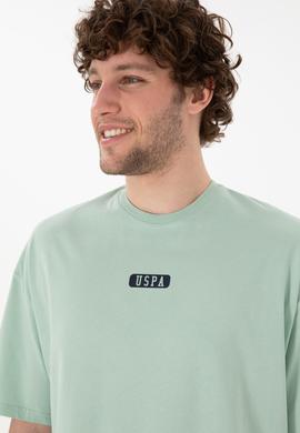 Erkek Oversize Fit Bisiklet Yaka Su Yeşili Tişört - 50305923077