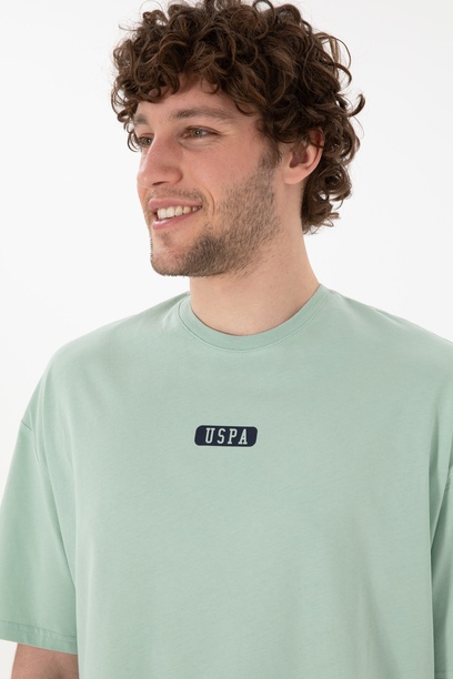 Erkek Oversize Fit Bisiklet Yaka Su Yeşili Tişört
