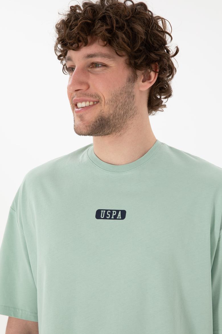 Erkek Oversize Fit Bisiklet Yaka Su Yeşili Tişört - 50305923077