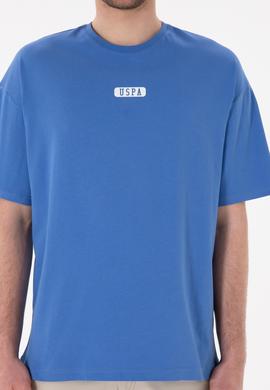 Erkek Oversize Fit Bisiklet Yaka İndigo Tişört - 50305923097