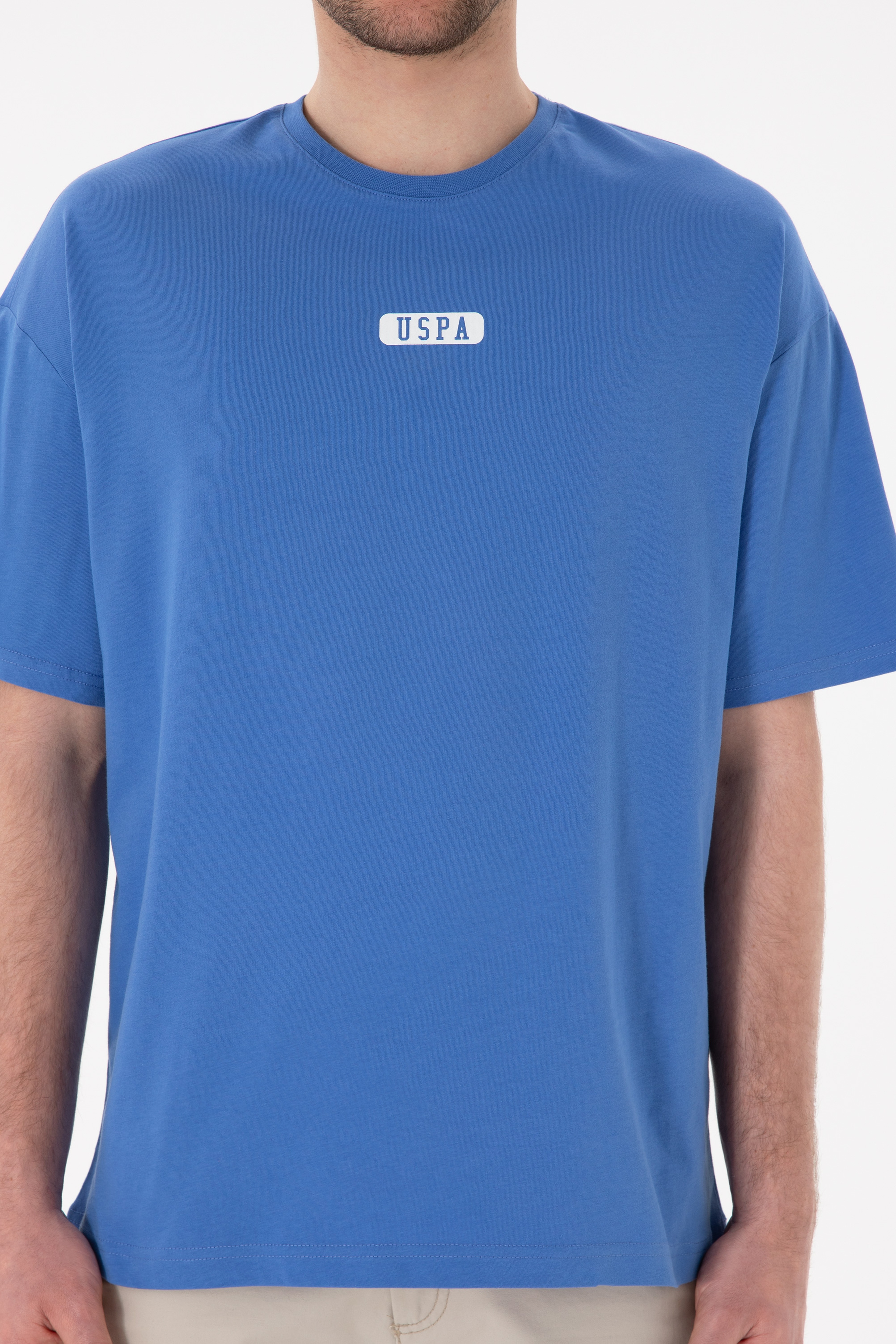 Erkek Oversize Fit Bisiklet Yaka İndigo Tişört - Image 7