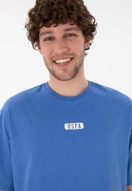 Erkek Oversize Fit Bisiklet Yaka İndigo Tişört - 50305923097