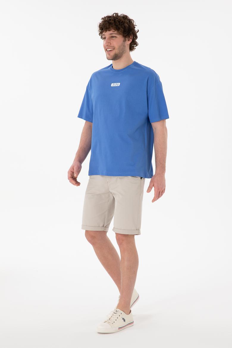 Erkek Oversize Fit Bisiklet Yaka İndigo Tişört - 50305923097