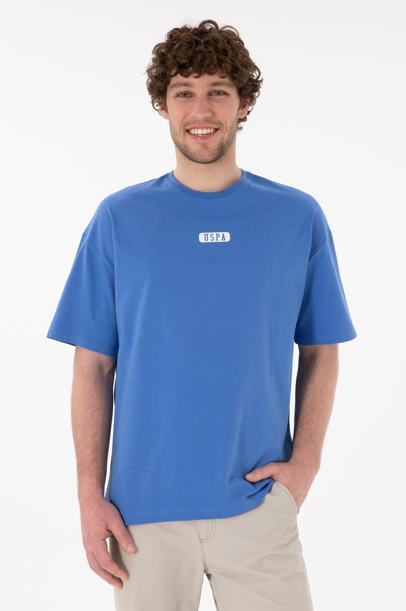 Erkek Oversize Fit Bisiklet Yaka İndigo Tişört