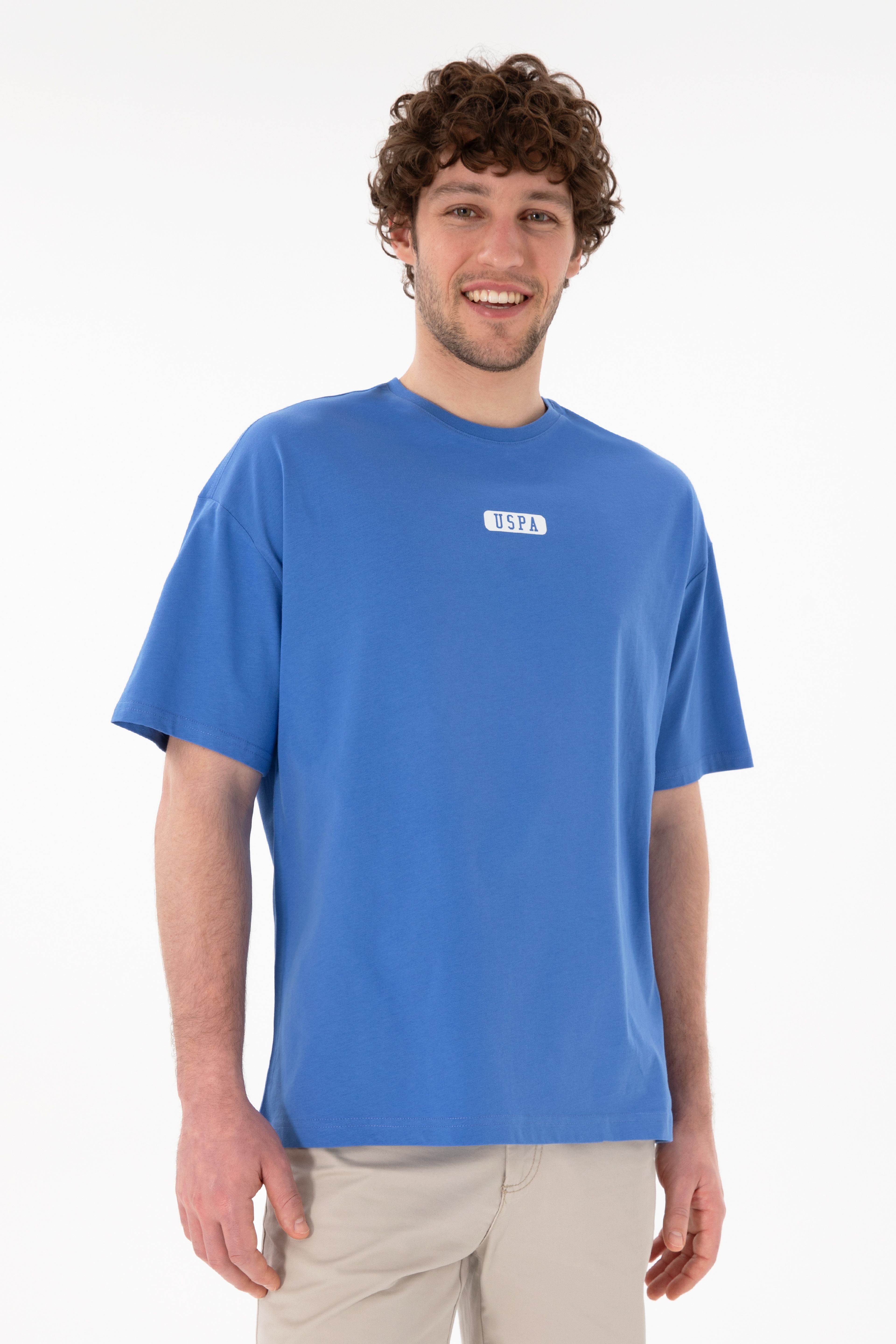 Erkek Oversize Fit Bisiklet Yaka İndigo Tişört - Image 2