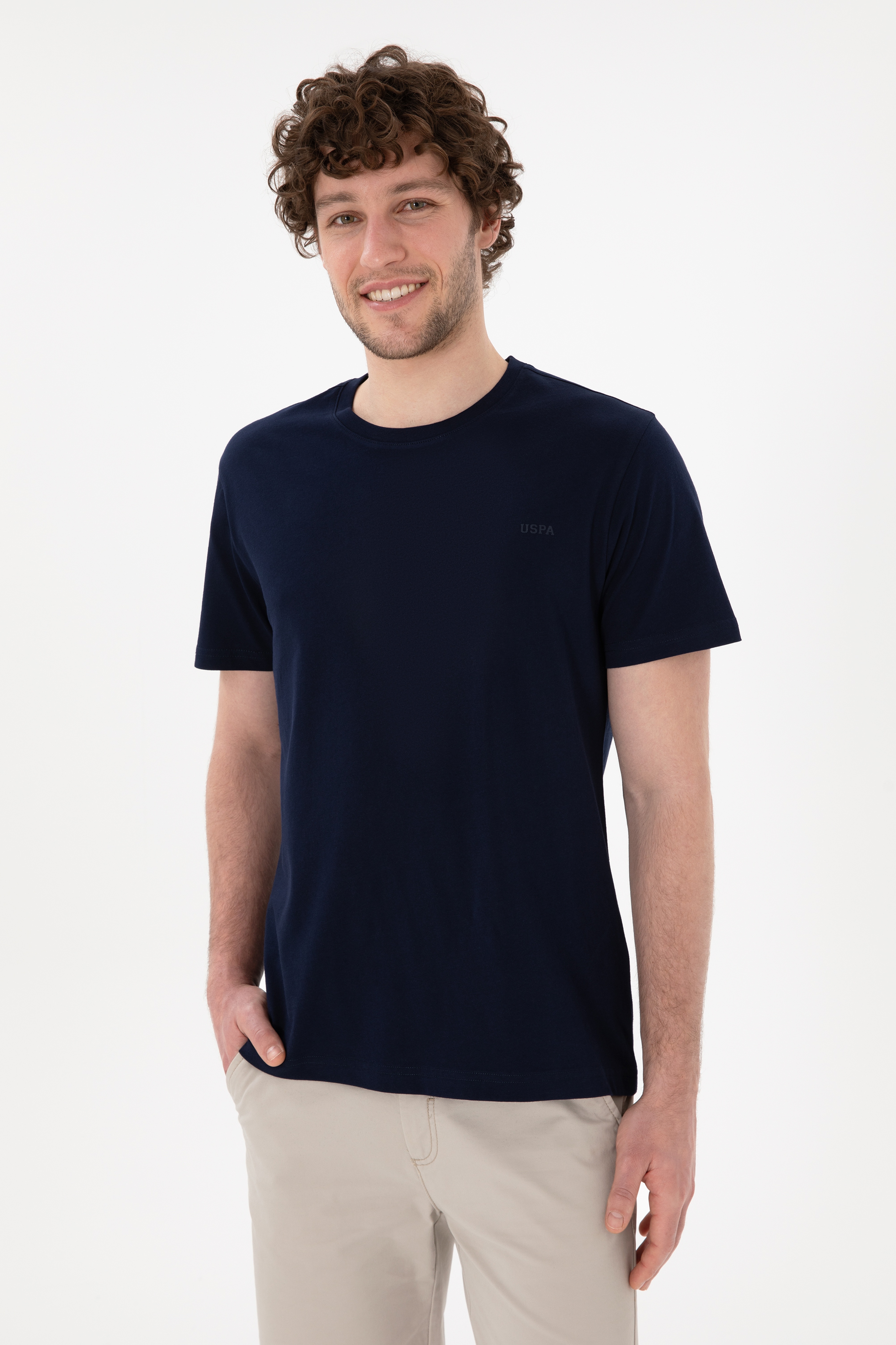 Erkek Regular Fit Bisiklet Yaka Lacivert Basic Tişört
