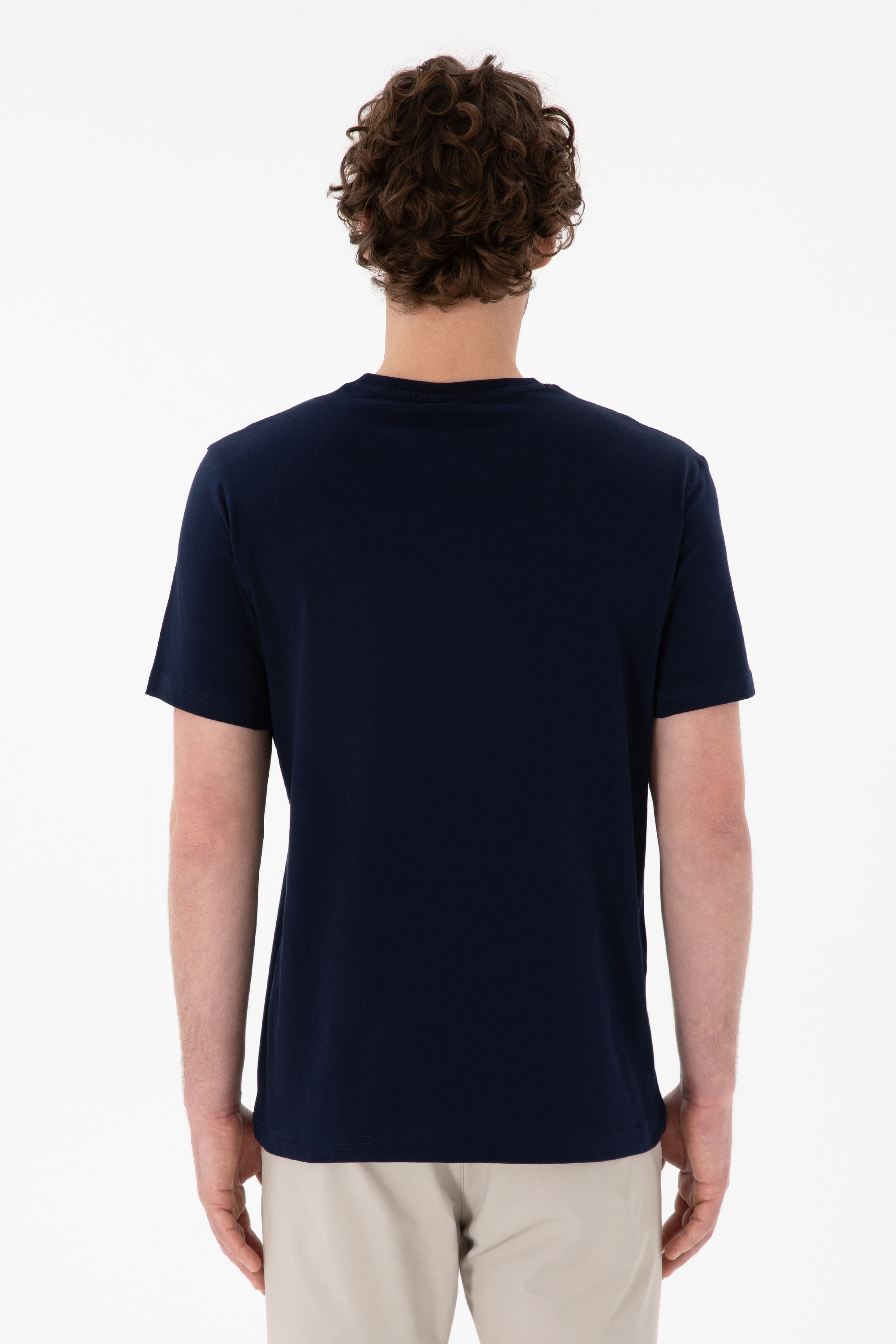 Erkek Regular Fit Bisiklet Yaka Lacivert Basic Tişört - Image 7