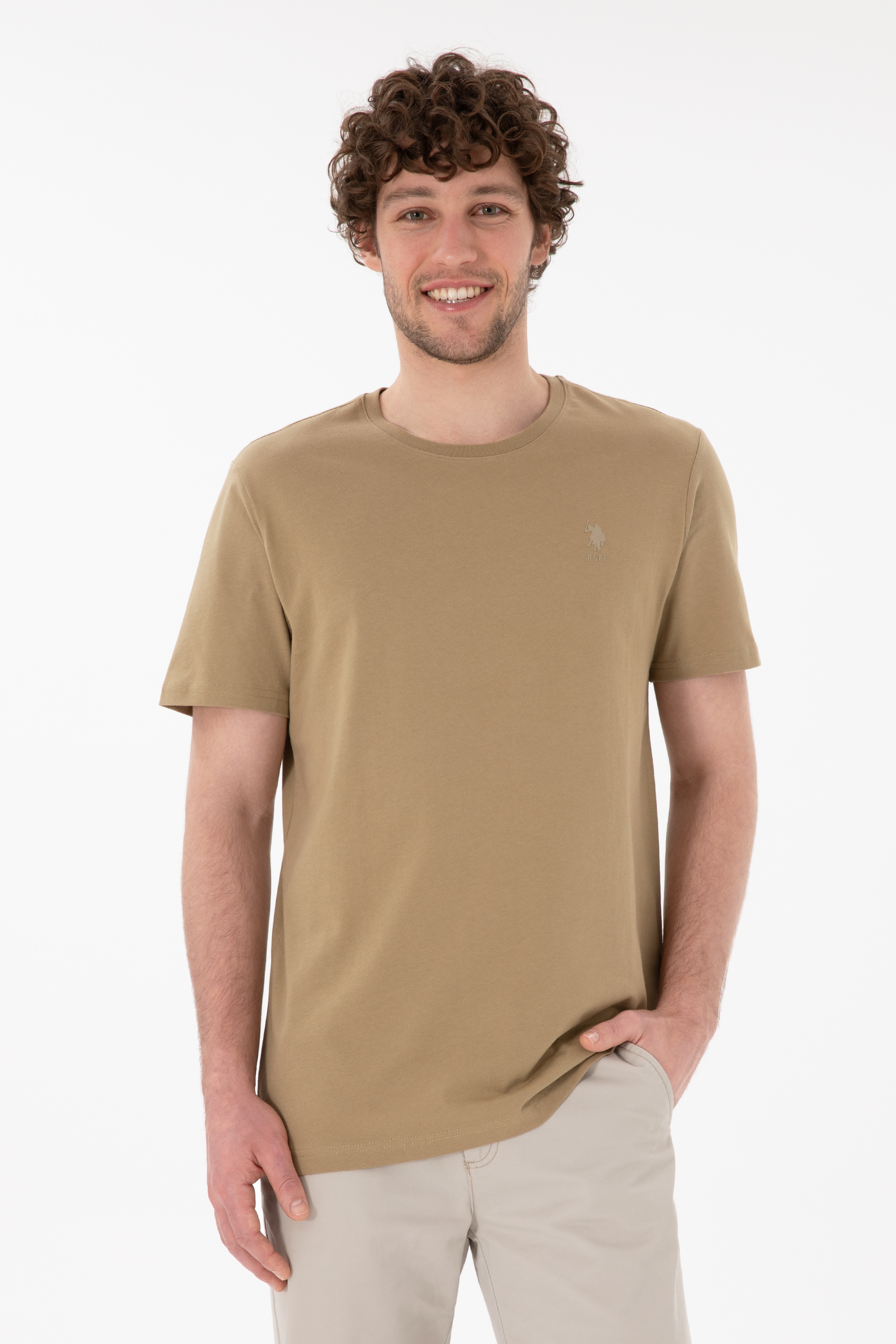 Erkek Regular Fit Bisiklet Yaka Gri Basic Tişört - Image 1