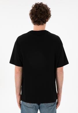 Erkek Oversize Fit Bisiklet Yaka Siyah Tişört - 50305859037