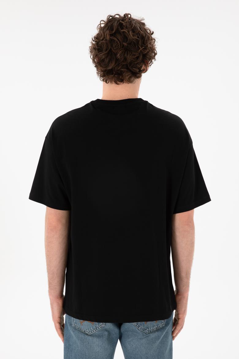 Erkek Oversize Fit Bisiklet Yaka Siyah Tişört - 50305859037