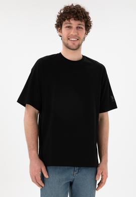 Erkek Oversize Fit Bisiklet Yaka Siyah Tişört - 50305859037