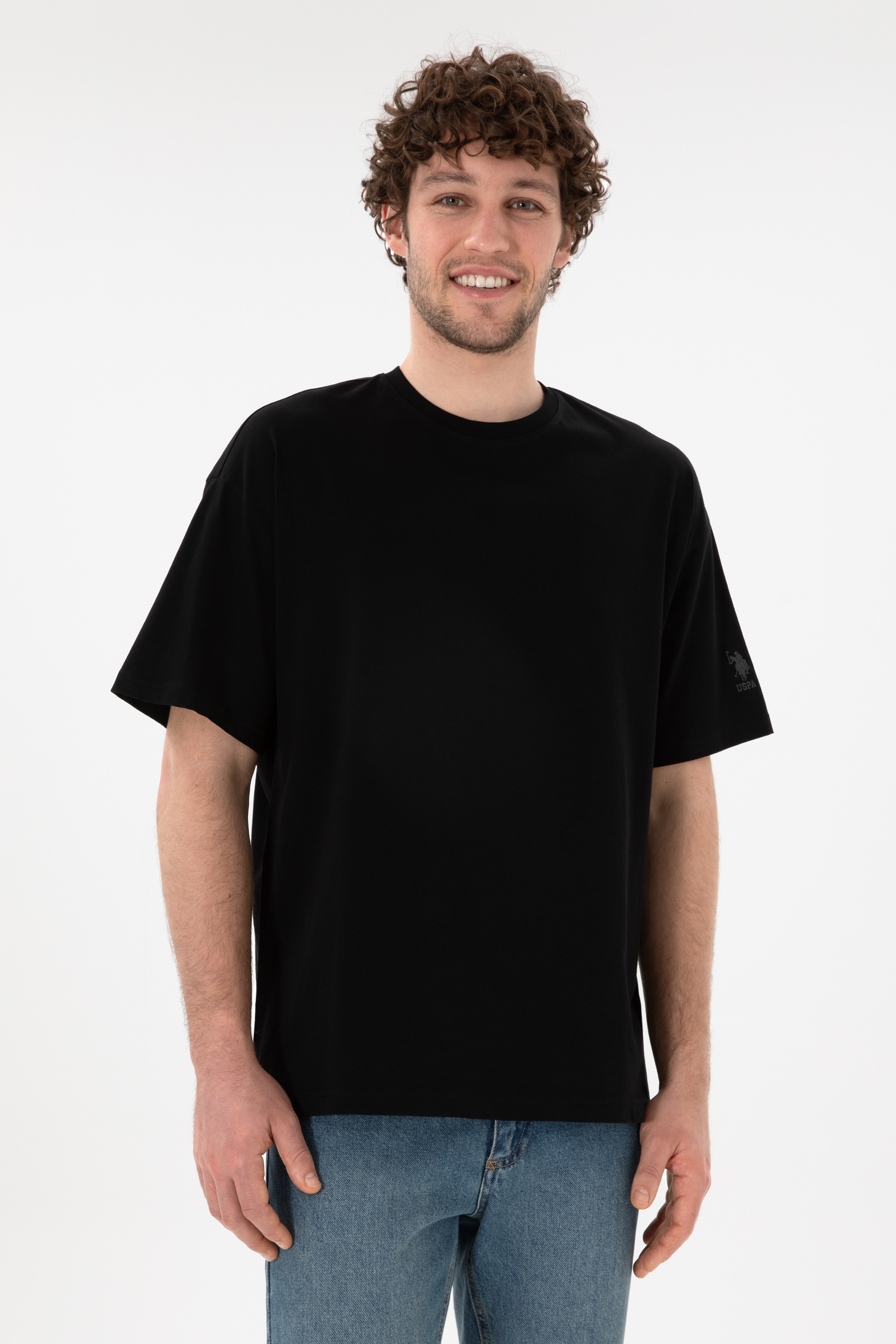Erkek Oversize Fit Bisiklet Yaka Siyah Tişört - Image 2