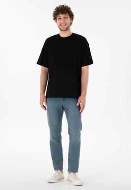 Erkek Oversize Fit Bisiklet Yaka Siyah Tişört - 50305859037