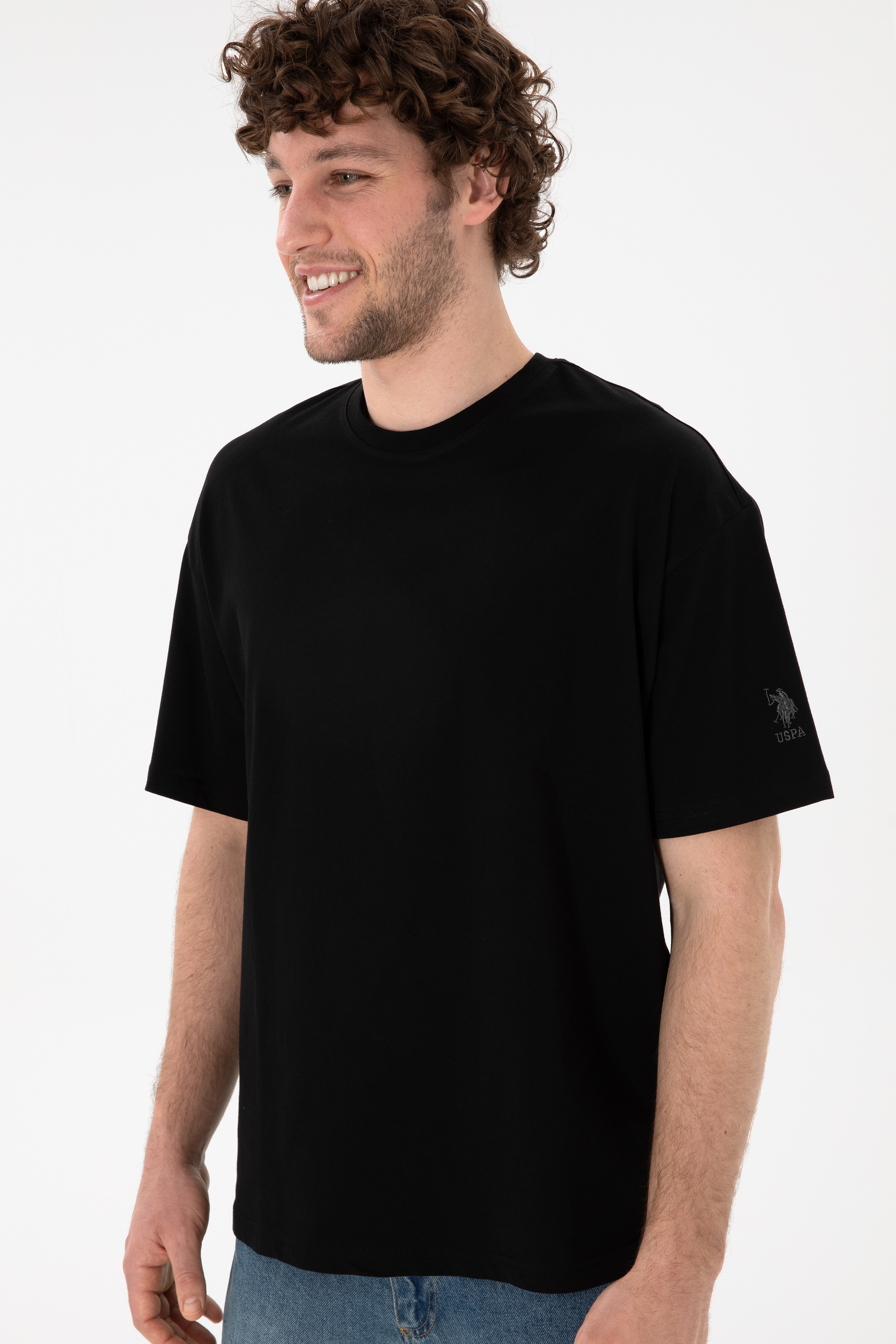 Erkek Oversize Fit Bisiklet Yaka Siyah Tişört - Image 4