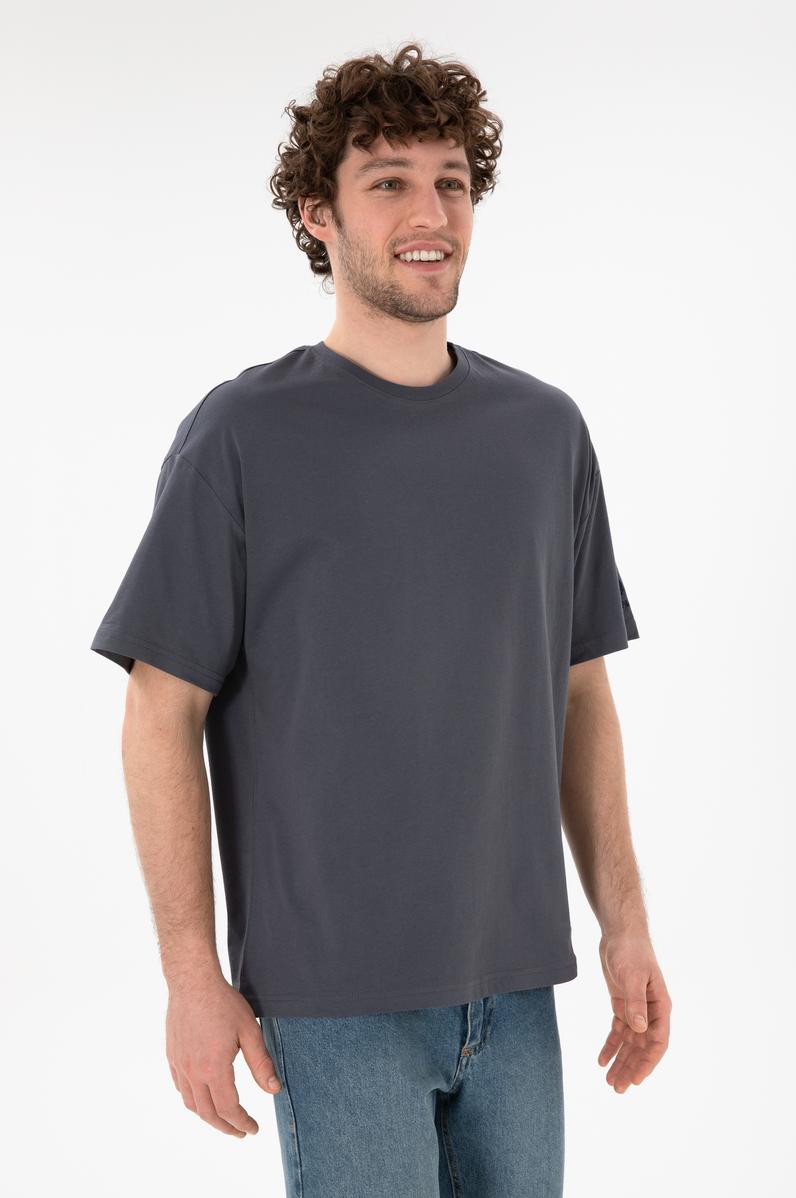 Erkek Oversize Fit Bisiklet Yaka Antrasit Tişört