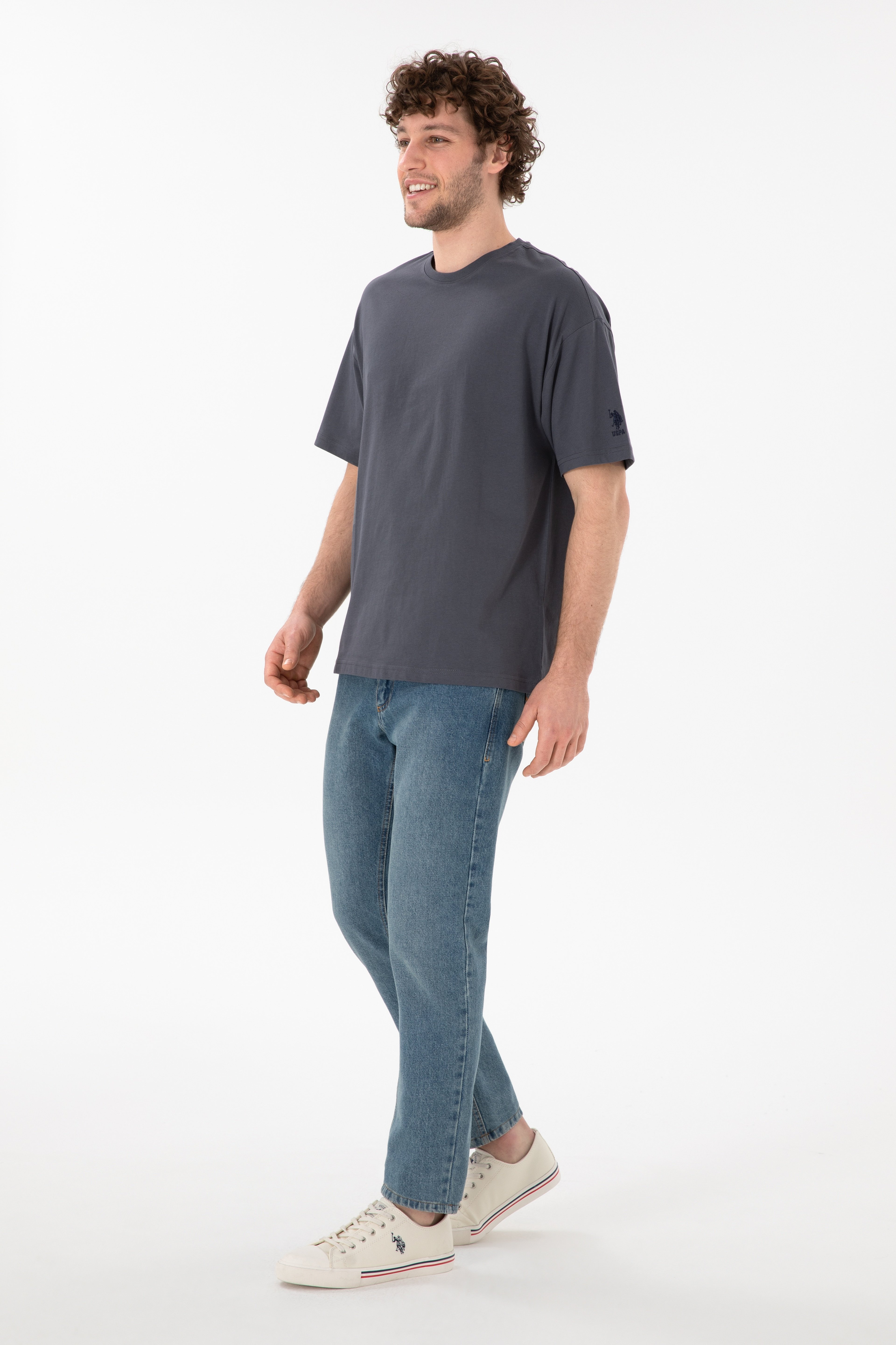 Erkek Oversize Fit Bisiklet Yaka Antrasit Tişört - Image 5