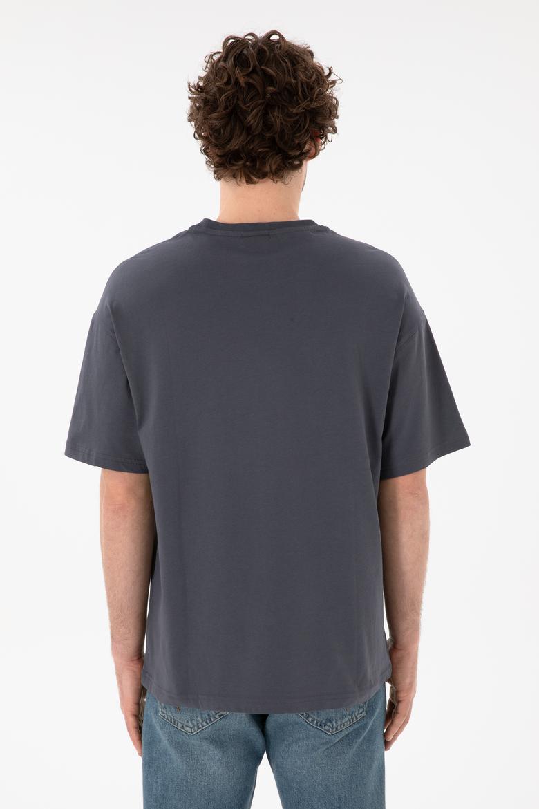 Erkek Oversize Fit Bisiklet Yaka Antrasit Tişört - 50305859128
