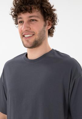 Erkek Oversize Fit Bisiklet Yaka Antrasit Tişört - 50305859128