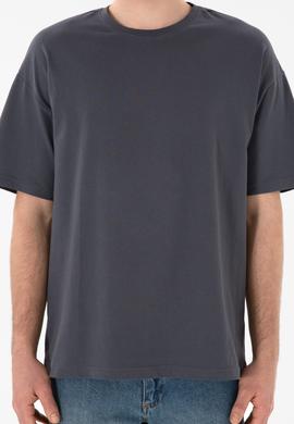 Erkek Oversize Fit Bisiklet Yaka Antrasit Tişört - 50305859128