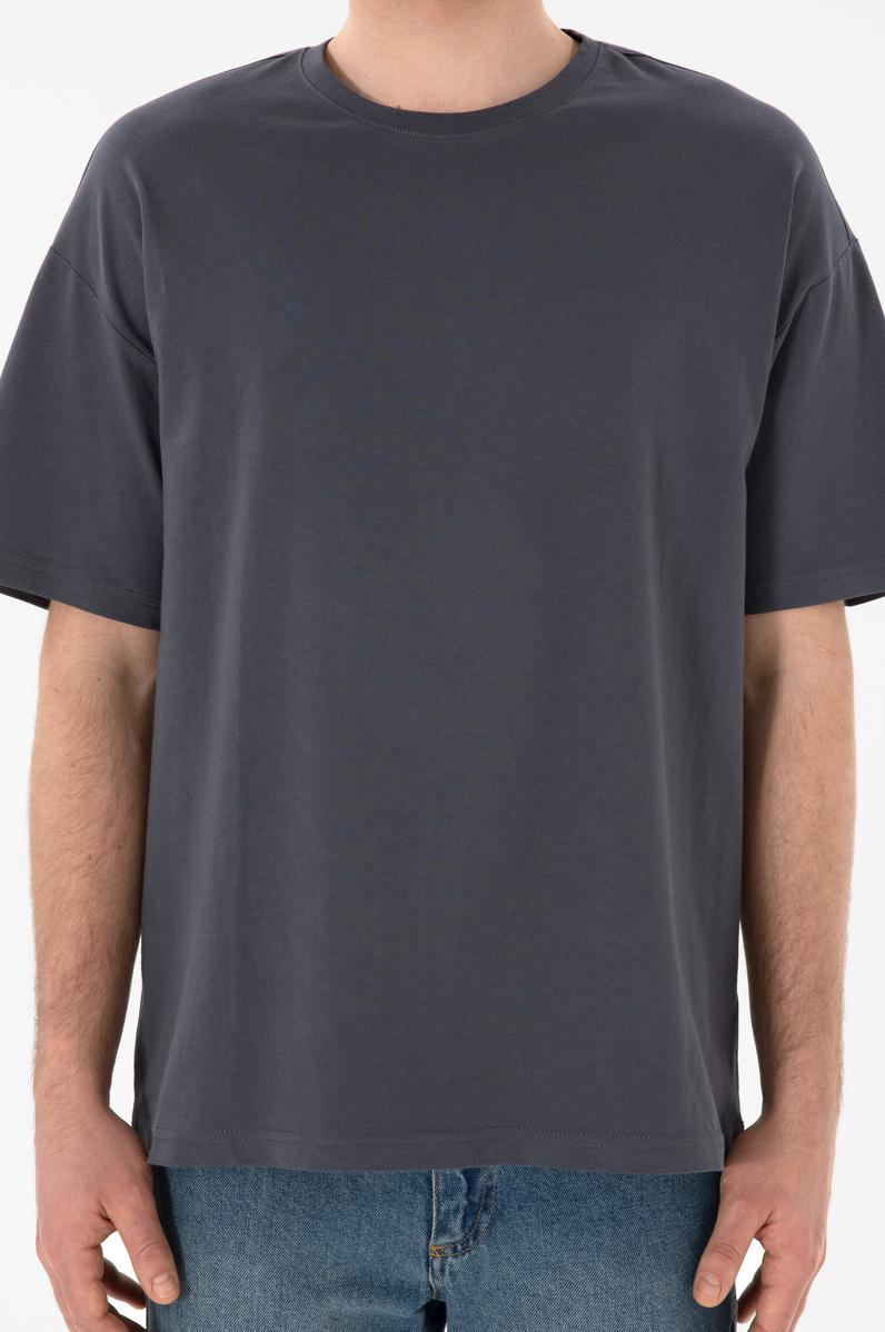 Erkek Oversize Fit Bisiklet Yaka Antrasit Tişört