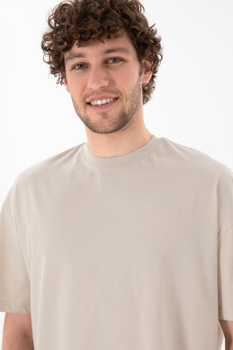 Erkek Long Fit Bisiklet Yaka Taş Basic Tişört - 50305988006