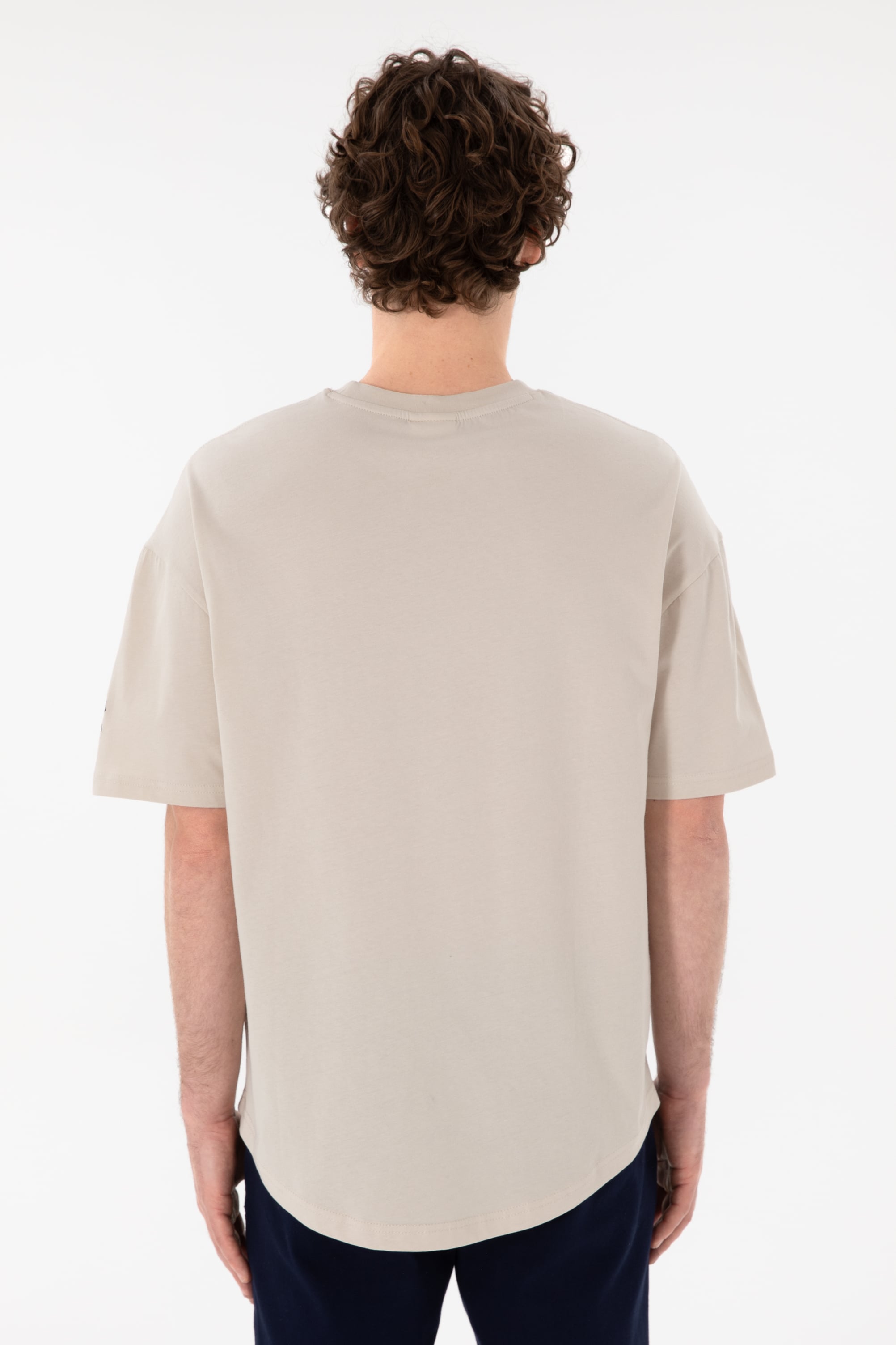 Erkek Long Fit Bisiklet Yaka Taş Basic Tişört