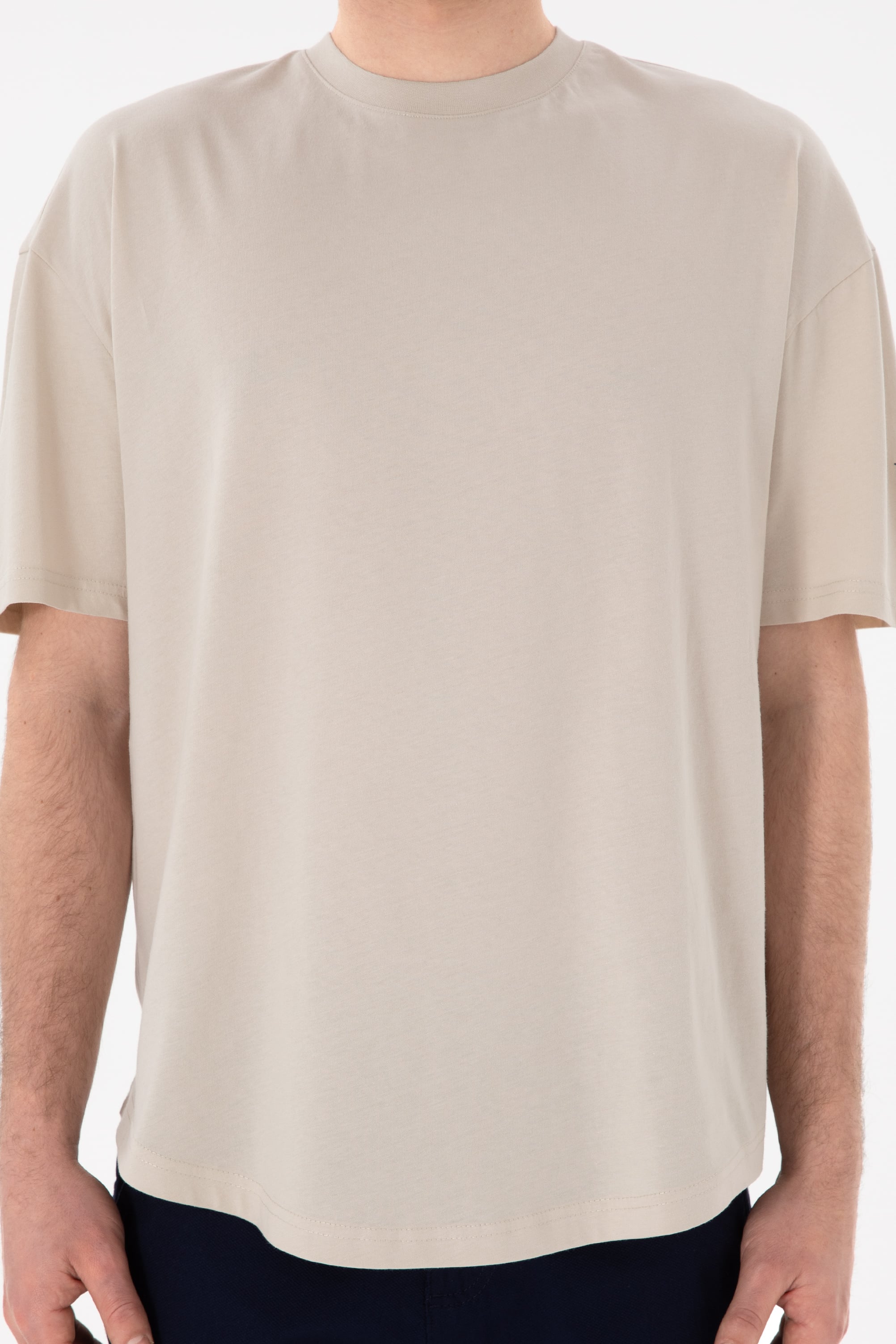 Erkek Long Fit Bisiklet Yaka Taş Basic Tişört
