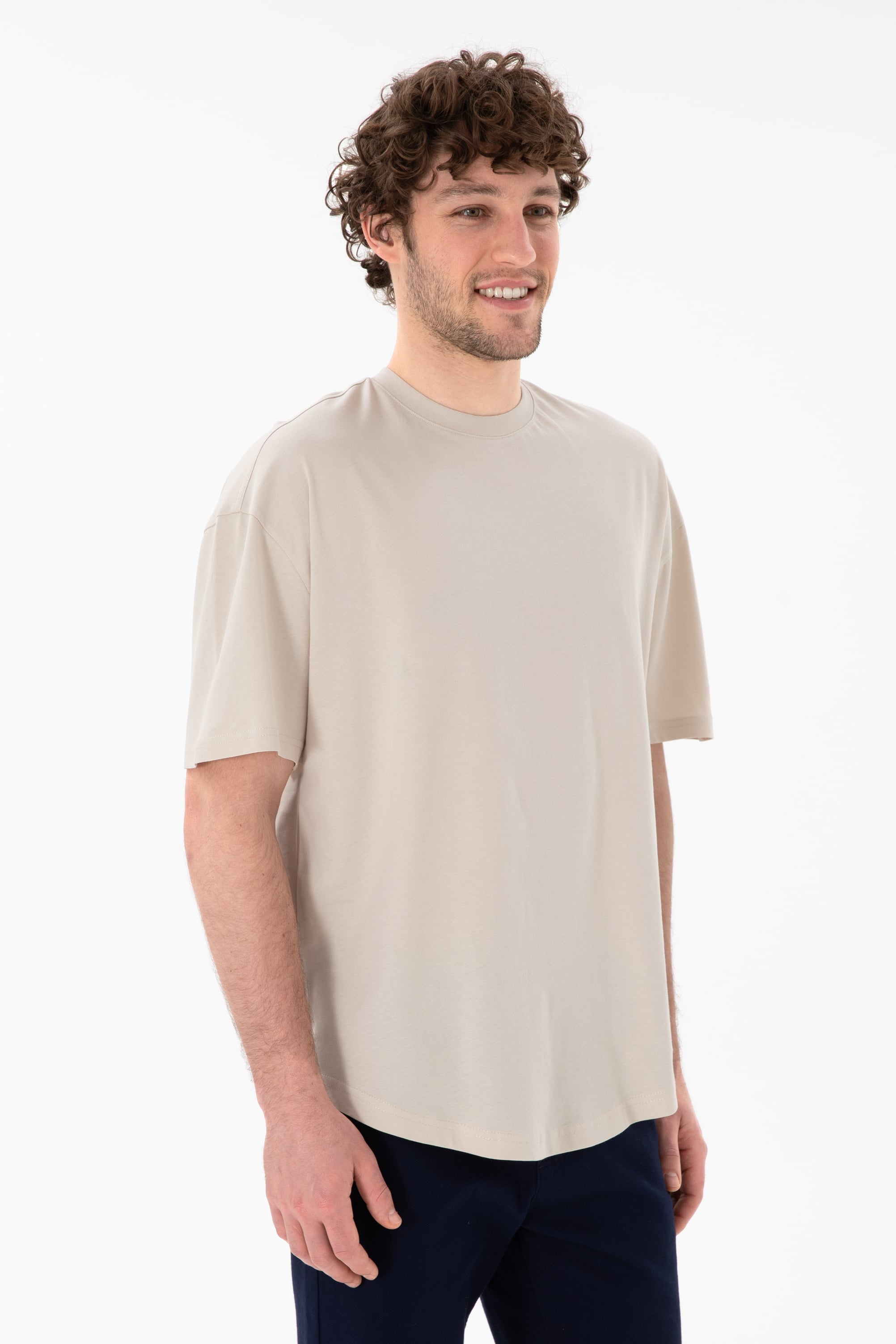 Erkek Long Fit Bisiklet Yaka Taş Basic Tişört - Image 2