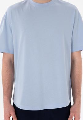 Erkek Long Fit Bisiklet Yaka Açık Mavi Basic Tişört - 50305988129