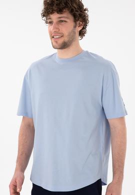 Erkek Long Fit Bisiklet Yaka Açık Mavi Basic Tişört - 50305988129