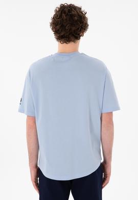 Erkek Long Fit Bisiklet Yaka Açık Mavi Basic Tişört - 50305988129