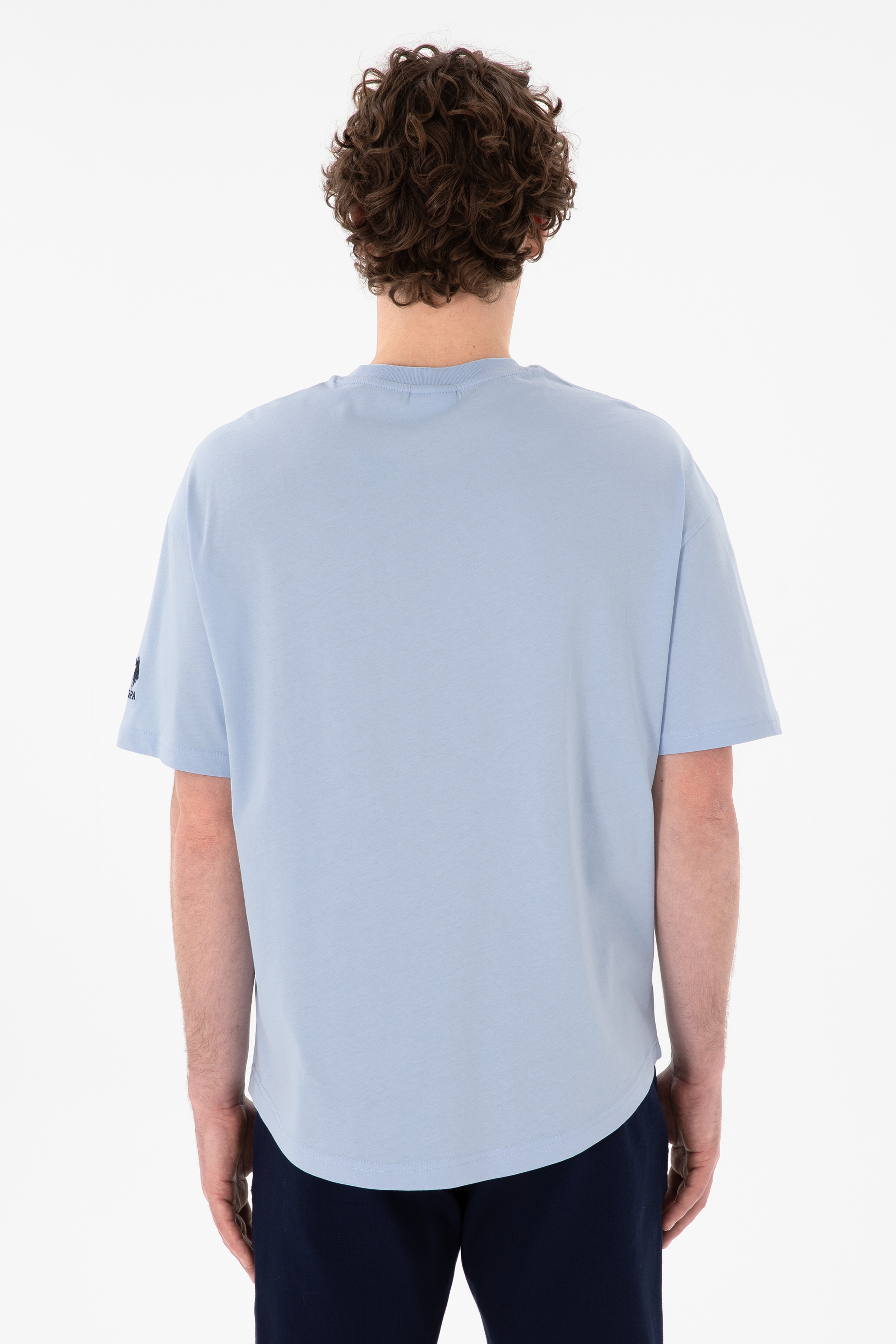 Erkek Long Fit Bisiklet Yaka Açık Mavi Basic Tişört - Image 6